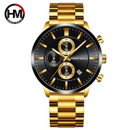 Multifunctional Calendar Watch Gold Watch Men's Quartz Waterproof Luminous Fine Steel Men's Steel Strap Watch Factory Goods EYUE