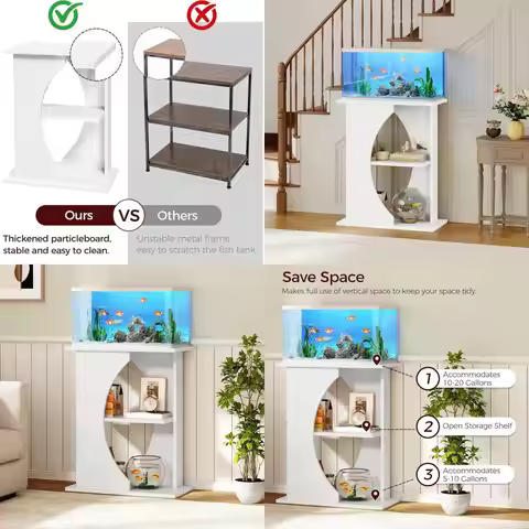 Wooden 10-20 Gallon Aquarium Stand with 3-Tier Storage, Heavy Duty for Home Office, 23.6L x 11.8W x 