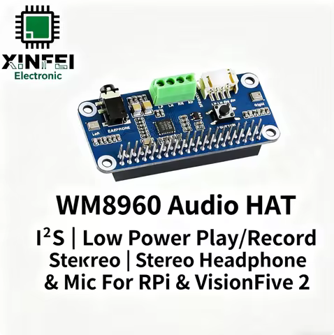 WM8960 Hi-Fi Audio HAT for Raspberry Pi, Stereo DAC+ADC with Headphone Amp, Mic, Speaker Output, I2S