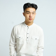 KEMEJA EFRON Men's Shirt - Callisto White - Long Sleeve 2-Pocket O-Neck Oxford Shirt