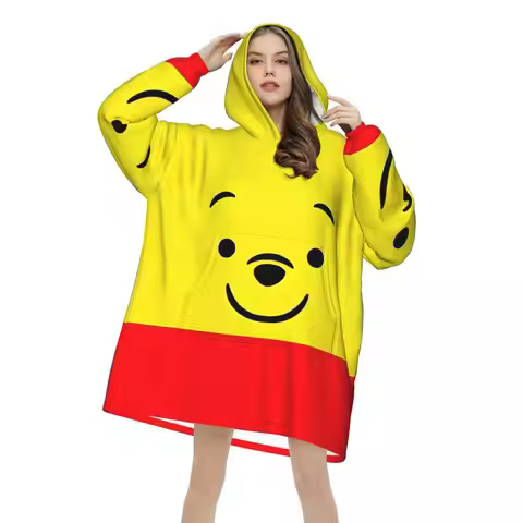 Winnie The Pooh Blanket Hoodie Wearable Blanket Large with Pocket Warm Sleeping Bag Soft Cozy Onesie