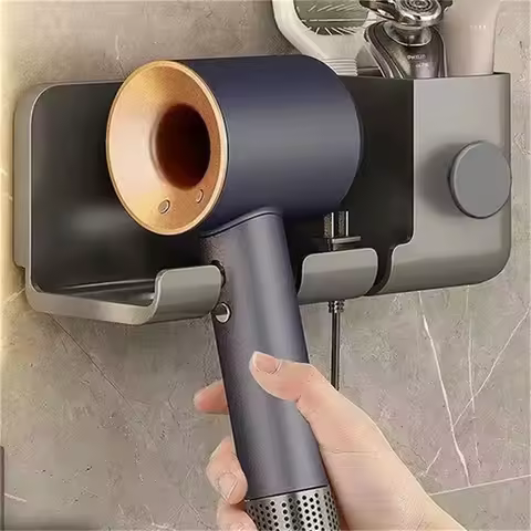 Wall Mounted Hair Dryer Holder for Dyson Bathroom Shelf Without Drilling Plastic Hair Dryer Stand Ba