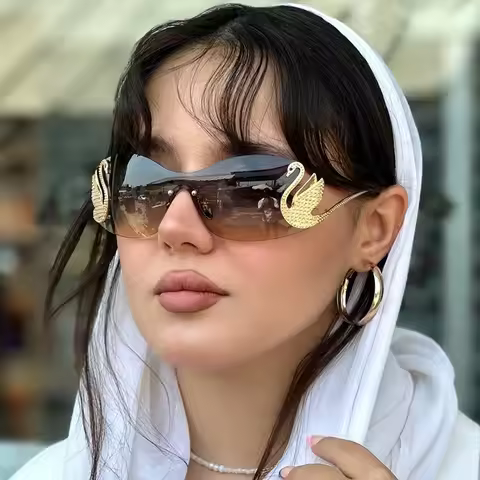 Fashion Women Oversized Rimless Sunglasses Luxury Brand Swan Shaped Sun Glasses Trendy Large Frame G