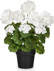 Briful Artificial Geranium Potted Plant – 16” Tall Realistic Silk Flowers with Vibrant Green Leaves