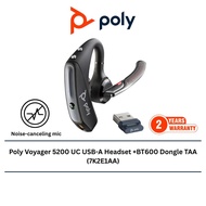 Poly Voyager 5200 UC USB-A Headset +BT600 Dongle TAA Dilengkapi dengan Mikrofon Noise-Cancelling (7K