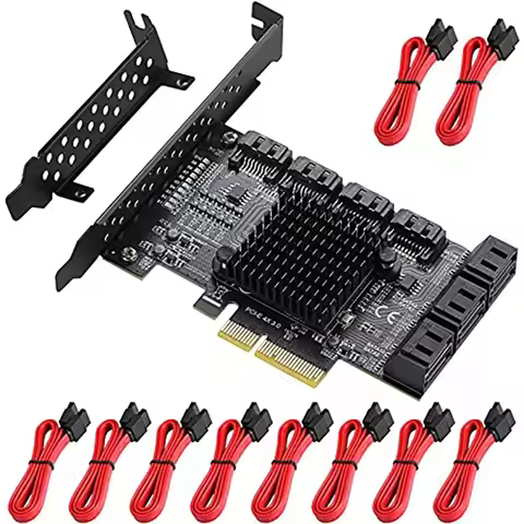 PCIe SATA Card 6/10 Port 6Gbps SATA 3.0 PCIe Card,Support 10 SATA 3.0 Devices, Built-in Adapter Conv
