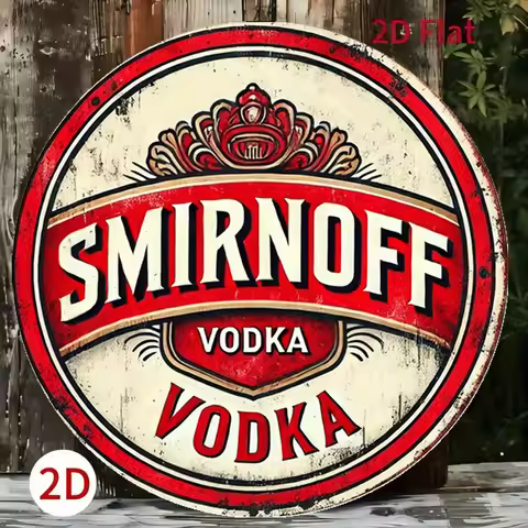 Vintage "Smirnoff Vodka" Retro Distressed Red & White Label with Ornate Crown Accent Round Metal Tin
