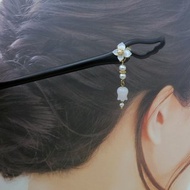 檸檬手作髮飾 白玉鈴蘭黑檀木髮簪