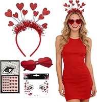 Amor Costume Women's Queen of Hearts Carnival Heart Headband Face Tattoo Heart Glasses Accessories F