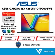 ASUS Laptop VIVOBOOK 16X K3605V-CRP2006WS BLACK i5-13420H RTX3050 4GD6 8GB DDR4 512GB 16" 144Hz WUXG