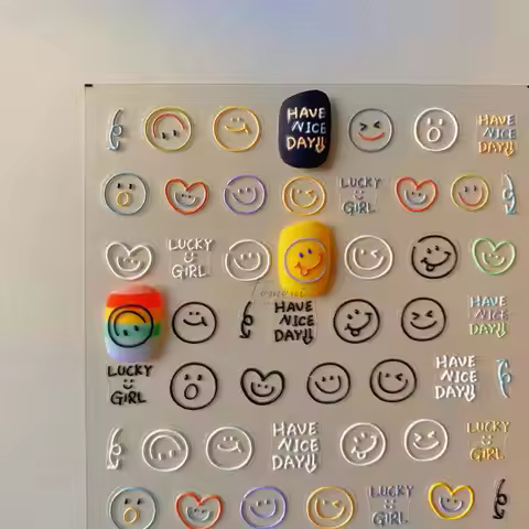 1PCS Relief Adhesive Cute Smiling Face Teddy Bear Nail Sticker Japanese 5D Nail Art Decorat Decals S