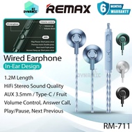 Remax RM-711 Wired Earphone HD Call Stereo Sound Music Call Headphone 1.2M Length Remax RM711 Remax 