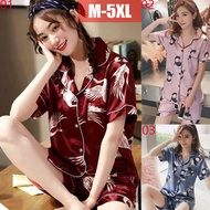 Plus Size M-5XL Women Silk Satin Pyjamas Set Short Sleeve Sleepwear Pajamas Suit Buja Tidur Nightwea
