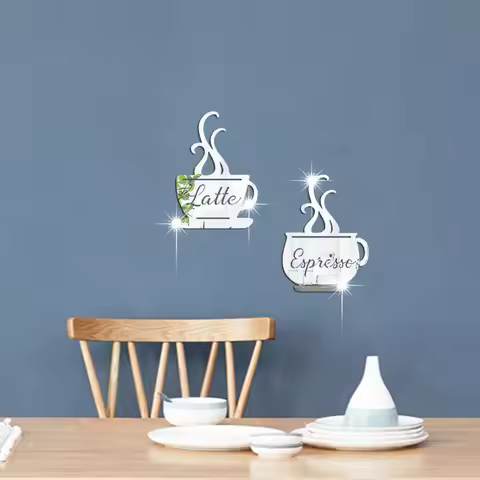 Cup graphic mirror sticker acrylic wall sticker background wall decoration sticker window kitchen re