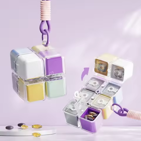 Pill Box with Lanyard Creative Portable Medicine Dispensing Box 8Grids Mini Pill Storage Box Pill Co