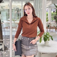 111-112 เสื้อยืดแขนยาวคอปกแต่งกระดุม