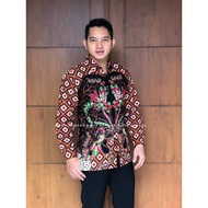 MERAH KEMEJA Full T-Shirt With Red Stork motif, premium Long-Sleeved solo batik Shirt For Men