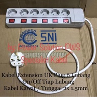 UK Plug to EU Extension Cable 6 Holes + On Off Each Hole 2x1.5mm/