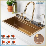 [SG Stock]SUS 304 Stainless Steel Multifunctional Kitchen Sink Kitchen Sink Large Capacity Sink Gold