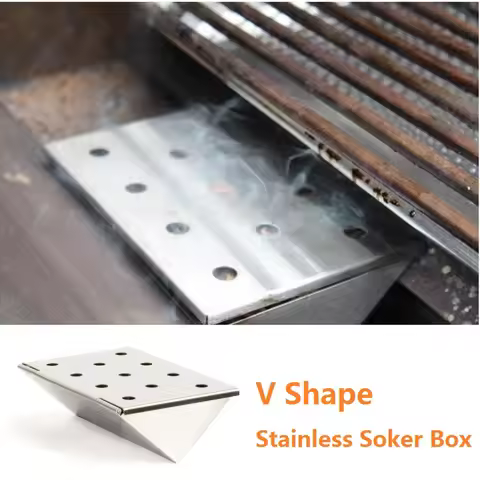 V-Shaped Stainless Steel Smoker Box Wood Chips BBQ Smoker Box with Lid For Flavor Wood Chips Pellets