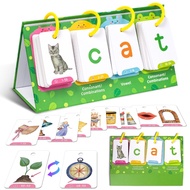 CVC Word Builder Games Flash Cards Learn to Read, Montessori Word Building Desktop Pocket Chart Tent