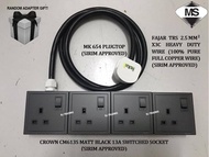 (READY STOCK) 1m-10m HEAVY DUTY EXTENSION 4 WAYS / GANG  EXTENSION WIRE SOCKET CROWN CM613S MATT BLA
