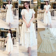 💙พร้อมส่ง S-4XL💙ป้าย Orange Juice💕Set เสื้อ กระโปรง ฉลุพิมพ์ลาย สีครีม งานน่ารักมาก