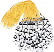 Kingdder 100 Pcs Metal Referee Coach Whistle Stainless Steel Sports Whistles with Lanyard Whistle Emergency Loud Sound Whistle for Teachers Polices Outdoor Sports School Soccer Football