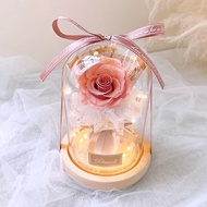 永生花玻璃盅-浪漫輕甜粉 l 日本玫瑰 永生花玻璃罩 乾燥花