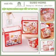 Set 5 hộp nhựa Mica 14*14*7cm có tay cầm đựng quà tặng gói bánh kẹo chia nhỏ Tết, lễ hội sang trọng