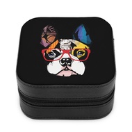 Cool French Bulldog Dog Travel Jewelry Box Portable Mini Leather Jewellery Ring Organizer Case Stora