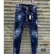 DSQ Painted Blue Jeans DSQUARED Painted Jeans Bright Blue Stretch Material Street boy combination, v