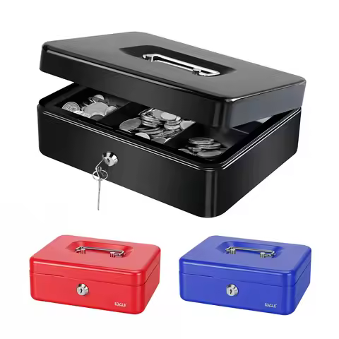 EAGLE Cash Box with Money Coin Tray & Lock,3 Sizes, Metal for Home Office Store Storage Box For Busi