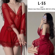 Tereboh Lingerie MASTER L55 Set Lingerie Women Babydoll Deep VNeck Sleeveless Sexy Lace Accent GString