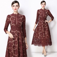 202512v New 8593# crew neck cut-out lace dress