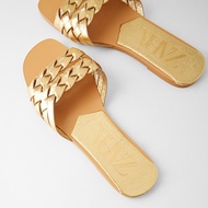 ZARA DTM 2020 new women s shoes Gold Square Toe woven metal FlatsSandals wearing Slippers women