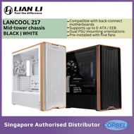 LIAN LI LANCOOL 217 Medium Desktop Case Wood Tempered Glass Incl 5 Fans  E-ATX / EEB mb (Black/White