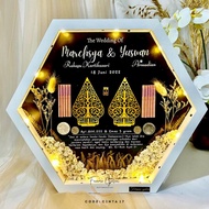 Mahar Pernikahan Hiasan Wayang - Bingkai Mahar Pernikahan Rustic - Frame Mahar Hexagonal 3D Pop Up