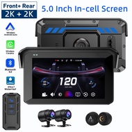 Dash Cam Motor Camera Motorcycle Carplay Gps Navigation Maps 5inch WaterProof TPMS 2K Camera Front R