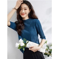 SA6770 -M'SIA Ready Stock Women Knitted Top Women Top 五分袖半高领针织衫
