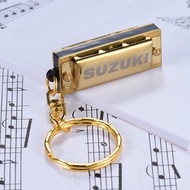 Suzuki Mini 5 Holes 10 Tone Harmonica Keychain Key of C Golden Suzuki Mini 5 Holes 10 Tone Harmonica