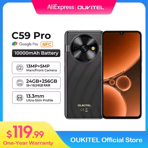 Oukitel C59 PRO smartphone 10000mAh Battery 24GB+256GB 6.88"HD 90Hz Android 15 13.3nm 36mm Powerful 