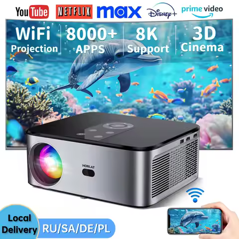 HORLAT 35000Lumenes LCD Projector 4K 8K Decode Home Theater Android 12 System 1500ANSI Full HD 1080P