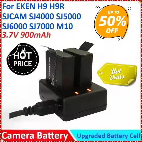 New 900mAh 3.7V for EKEN Replacement Battery+Charger H9 H9R SJCAM SJ4000 SJ5000 SJ6000 SJ7000 WIFi M