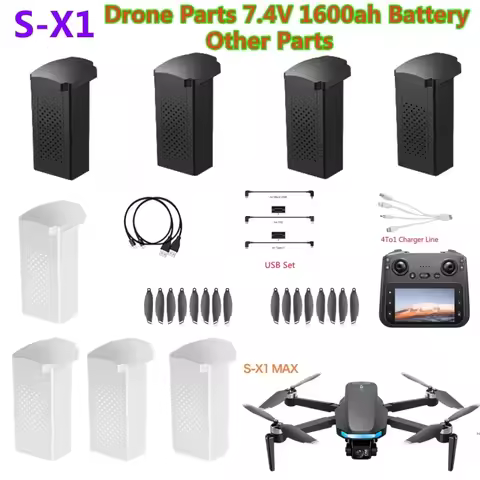 LARC S-X1 Drone Battery S-X1 GPS RC Drone Spare Parts 7.4V 1600Mah Battery Propeller USB X1 Remote C