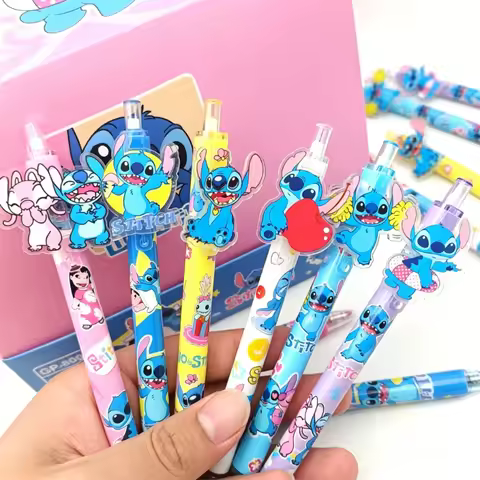 Lilo & Stitch Retractable Gel Pen 0.5mm Black Ink Cute Stitch Patch Pen Student Writing Stationery G