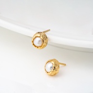 Ar-Kang Collection AKE1768A ต่างหูเงินเเท้ 92.5% ชุบ Gold 18 K ประดับ White Pearl