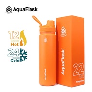 AquaFlask 22oz Tangerine Wide Mouth with Spout Lid Vacuum Insulated Drinking Water Aqua Flask
