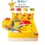 Cartoon Bedsheet Cute Pokemon Fitted Sheet Soft Bedsheet Yellow Pikachu Mattress Protector Kids Sing