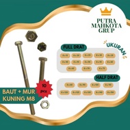 10 PCS M8 yellow iron bolts and nuts from 15 mm long 1.5 cm to 150 mm/ 15 cm